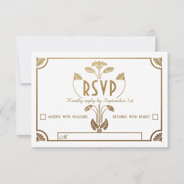 Cartes RSVP de Mariage Nouveau égyptien (Or & Blan (Devant)