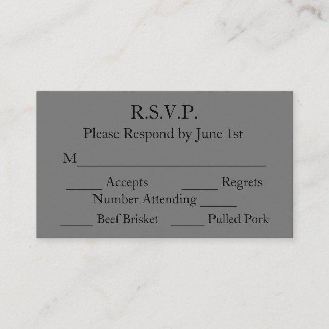 Cartes RSVP de mariage officielles noir et gris él (Devant)