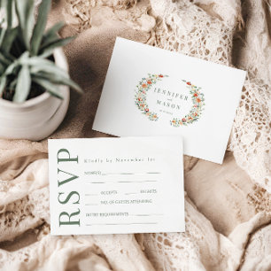 Cartes RSVP de mariage orangé fleuri orangé