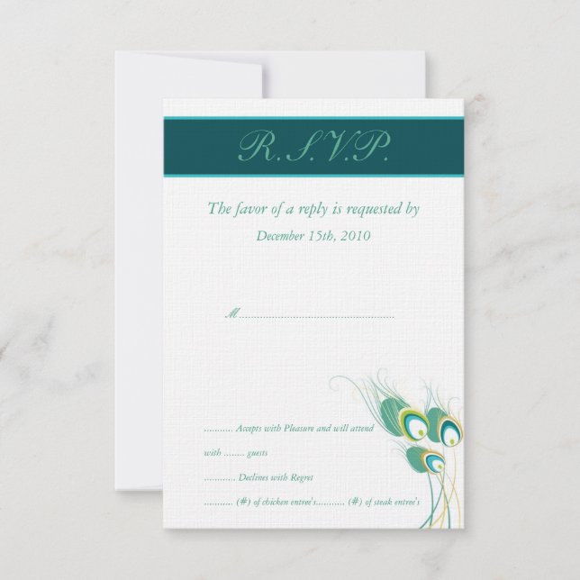 Cartes RSVP de Mariage Peacock Turquoise (Devant)