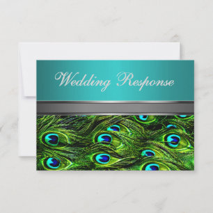 Cartes RSVP de mariage Peacock turquoise et vert