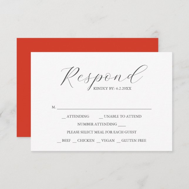 Cartes RSVP de mariage personnalisées rouge (Devant / Derrière)