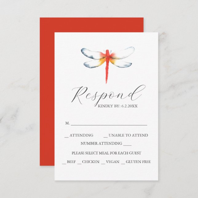 Cartes RSVP de mariage personnalisées Rouges (Devant / Derrière)