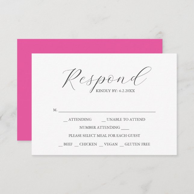 Cartes RSVP de mariage personnalisées Vibrant rose (Devant / Derrière)