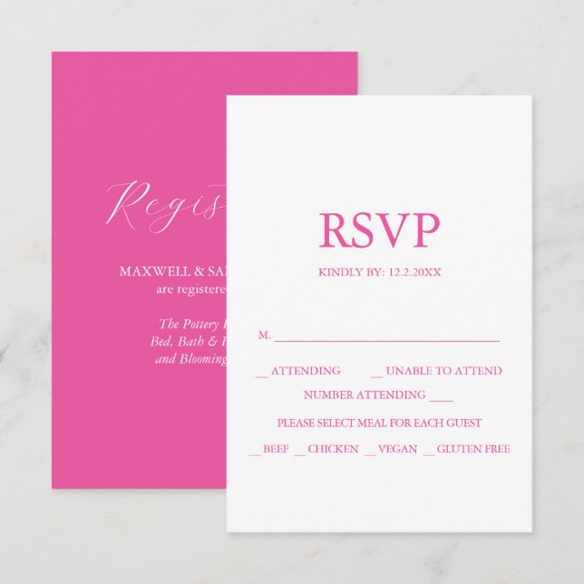Cartes RSVP de mariage personnalisées Vibrant rose (Devant / Derrière)
