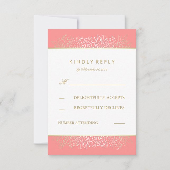 Cartes RSVP de mariage pour bébé rose et or (Devant)