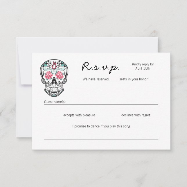 Cartes RSVP de mariage pour danser le crâne sucre (Devant)