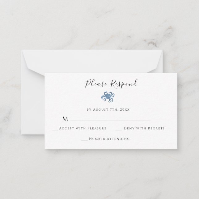 Cartes RSVP de mariage pour le crabe bleu aquarell (Devant)
