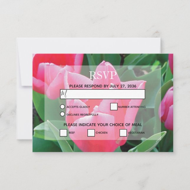 Cartes RSVP de mariage pour tulipes roses élégante (Devant)