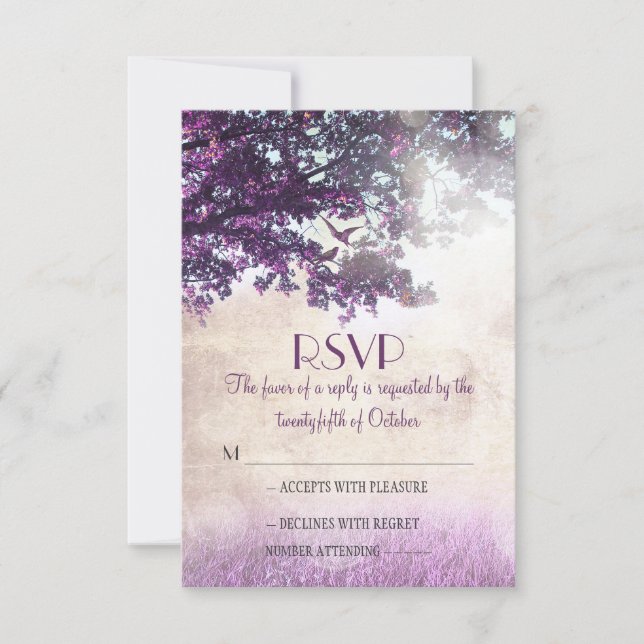 Cartes RSVP de mariage pour vieux chêne violet (Devant)
