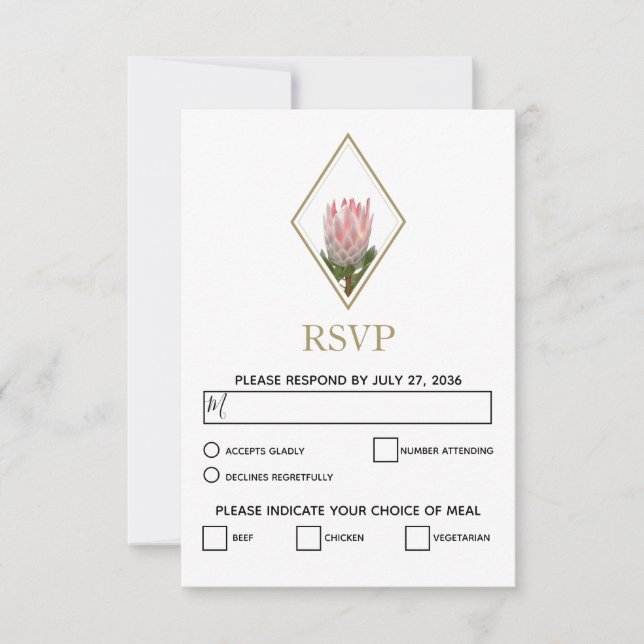 Cartes RSVP de Mariage Protea Rustique King (Devant)