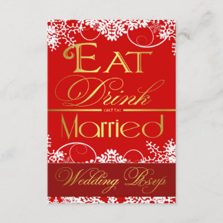 Cartes RSVP de mariage Red White & Gold Snowflake