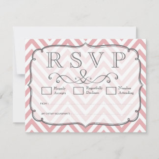 Cartes RSVP de mariage rose et blanc Chevron