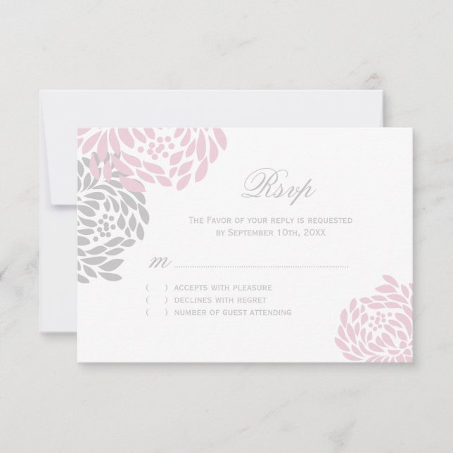Cartes RSVP de mariage rose et gris (Devant)
