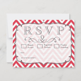 Cartes RSVP de Mariage Rouge et Blanc Pavot Chevro