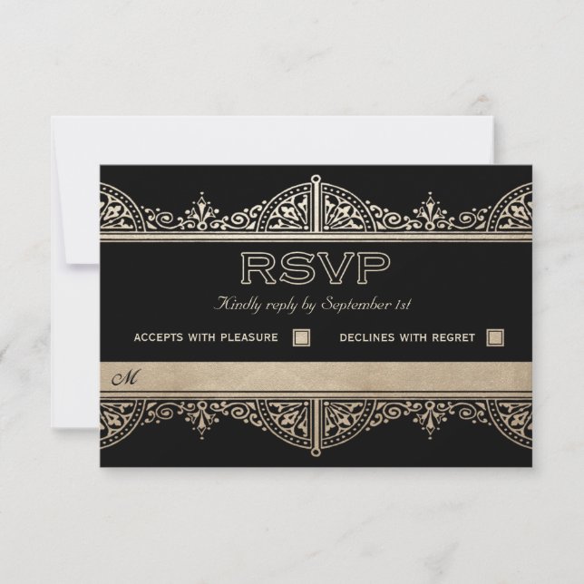 Cartes RSVP de Mariage Royal Art Déco - Gold Foil (Devant)