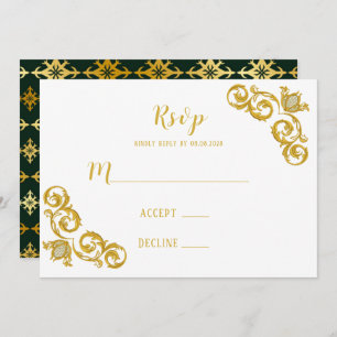 Cartes RSVP de mariage Royal Vert et Or