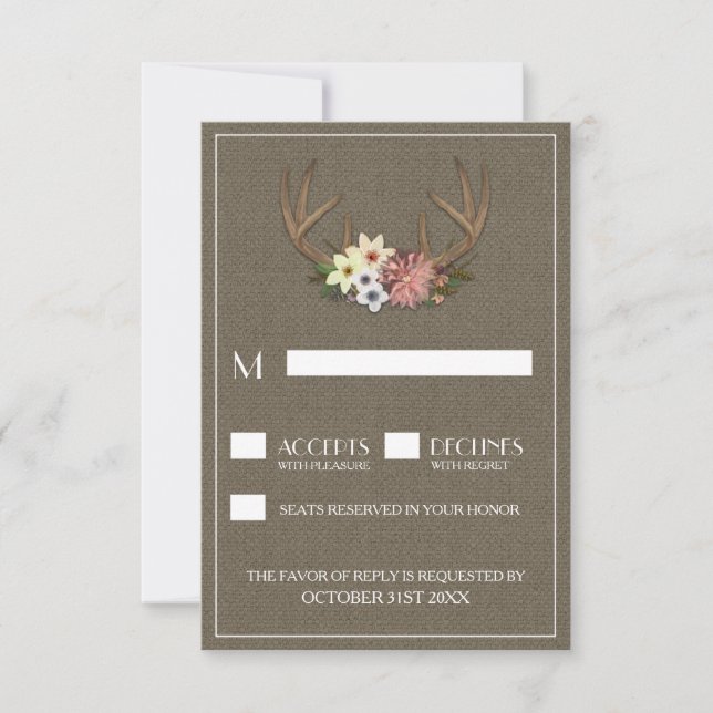 Cartes RSVP de Mariage RSVP de Cerf de Burlap Rust (Devant)