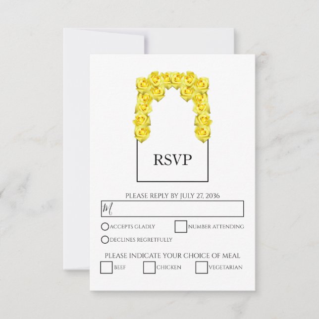 Cartes RSVP de mariage Rustique aux Roses Jaunes (Devant)