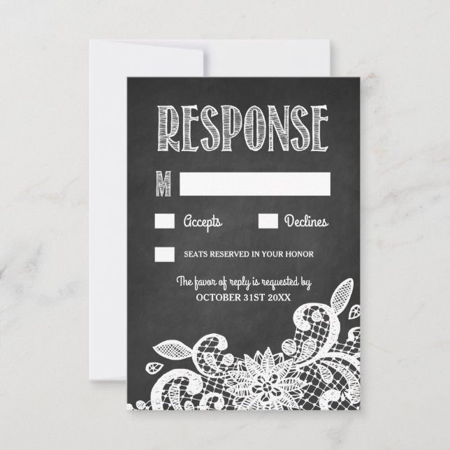 Cartes RSVP de Mariage Rustique Chalkboard et dent (Devant)