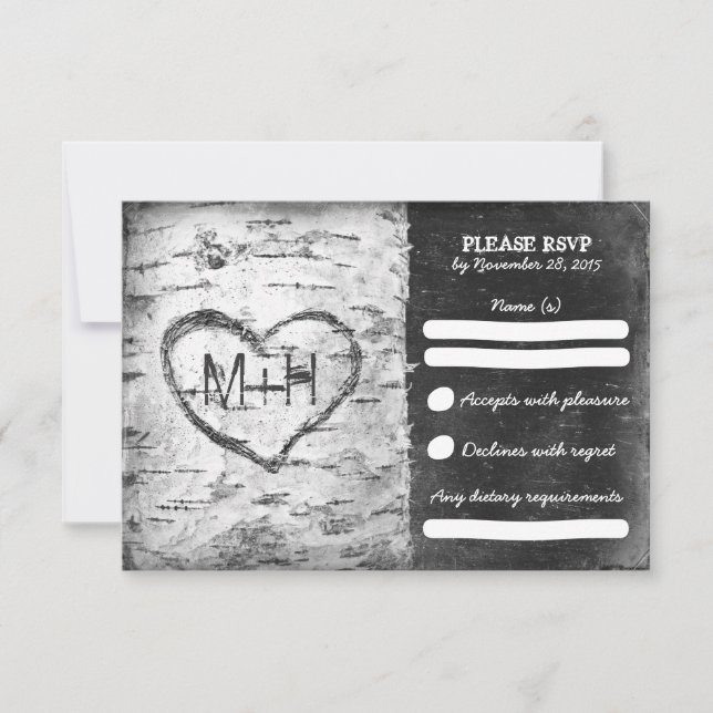 Cartes RSVP de mariage rustique de Birch Tree (Devant)