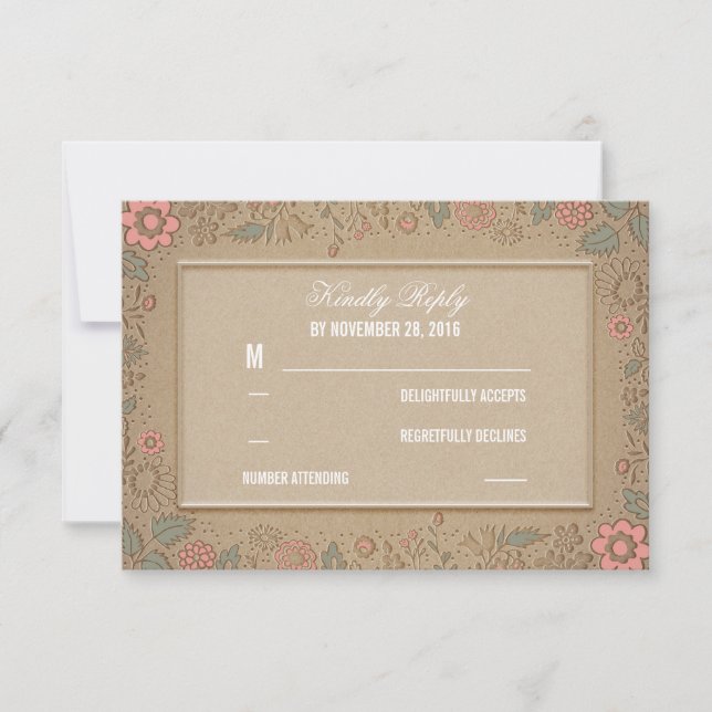 Cartes RSVP de mariage rustique floral (Devant)