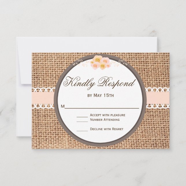 Cartes RSVP de Mariage Rustique Pays Blush Burlap (Devant)