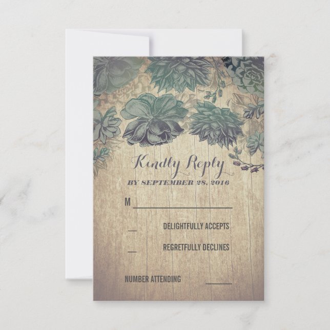 Cartes RSVP de mariage rustique Succulents (Devant)