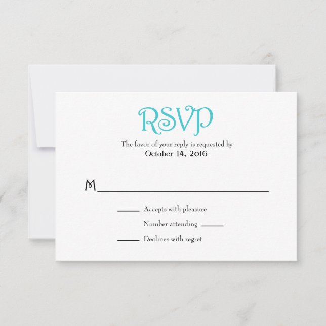 Cartes RSVP de mariage simple, bleu turquoise (Devant)