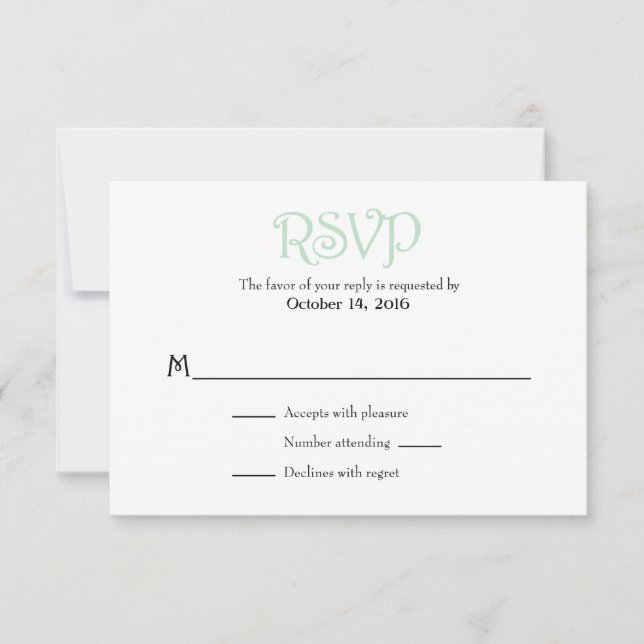 Cartes RSVP de mariage simple Mint Green White Pla (Devant)