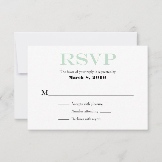 Cartes RSVP de mariage simple Mint Green White Pla (Devant)