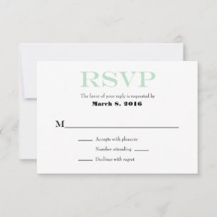 Cartes RSVP de mariage simple Mint Green White Pla