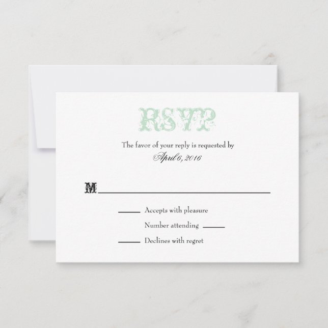 Cartes RSVP de mariage simple Mint Green White Pla (Devant)