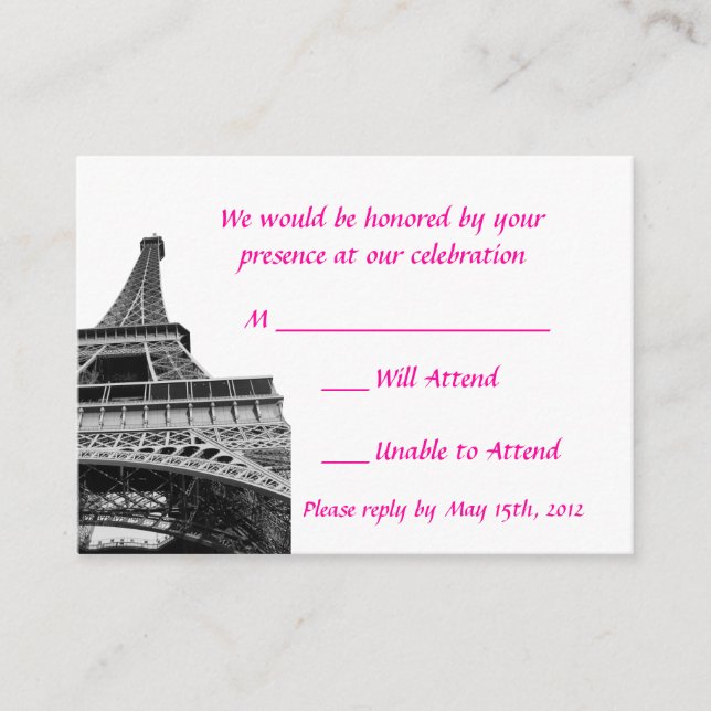 Cartes RSVP de mariage Tour Eiffel (Devant)