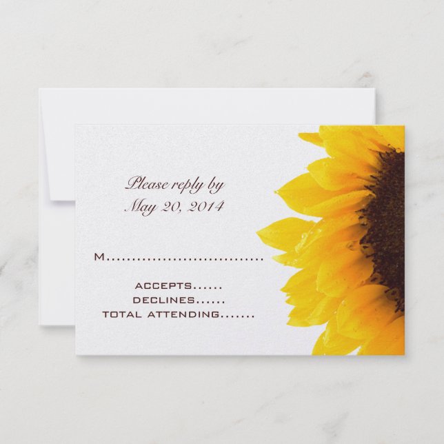 Cartes RSVP de mariage tournesol marron jaune (Devant)