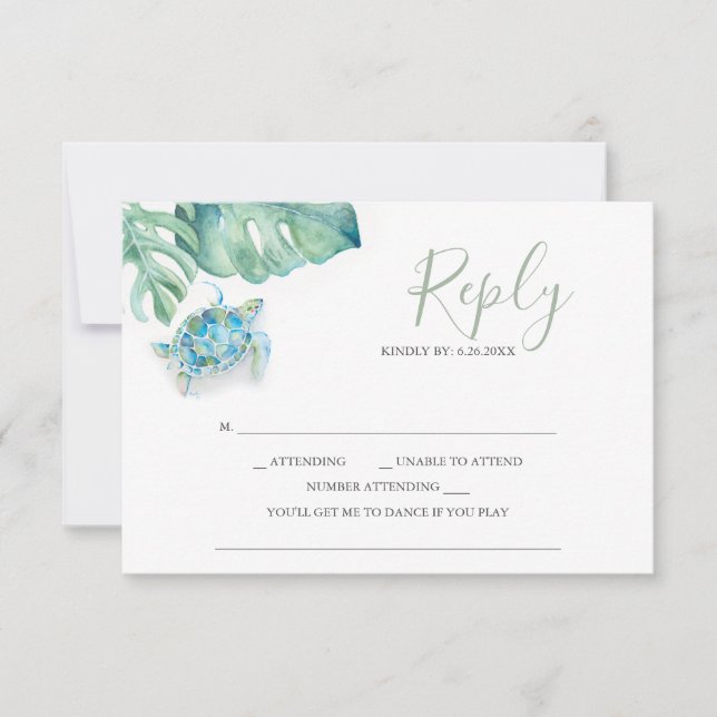 Cartes RSVP de mariage tropical Feuilles de tortue (Devant)