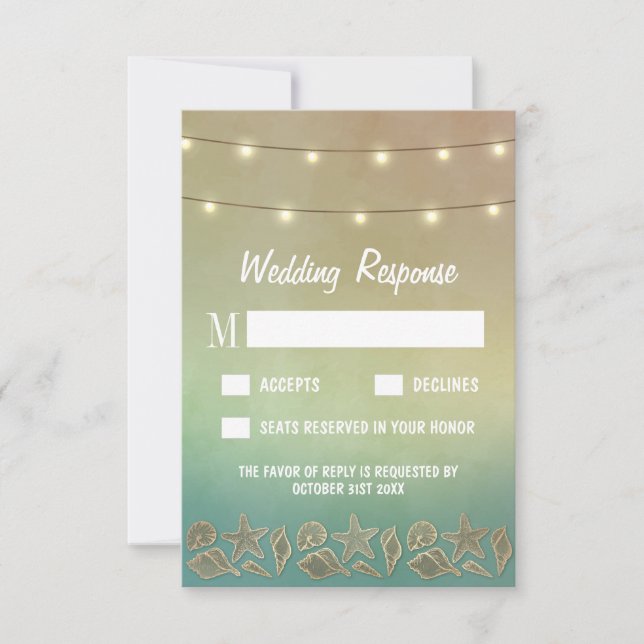 Cartes RSVP de mariage Tropical Starfish et Seashe (Devant)