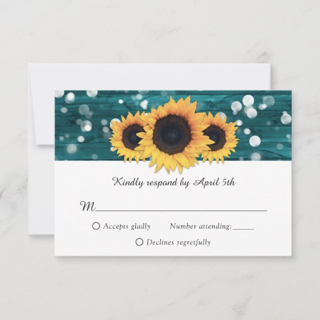 Cartes RSVP de mariage turquoise de tournesol en b (Devant)