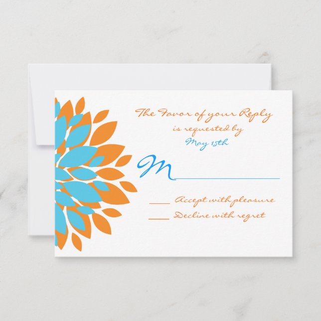Cartes RSVP de mariage turquoise et orange Fleurs  (Devant)