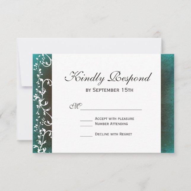 Cartes RSVP de mariage Turquoise rustique (Devant)