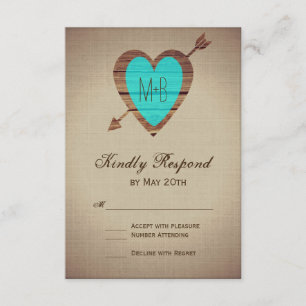 Cartes RSVP de mariage Turquoise Rustique