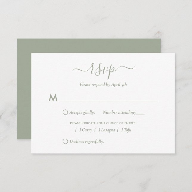 Cartes RSVP de Mariage Vert Sage Moderne (Devant / Derrière)