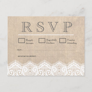 Cartes RSVP de mariage vintage blanc dentelle et b