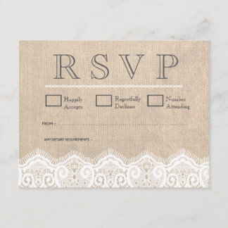 Cartes RSVP de mariage vintage blanc dentelle et b