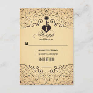 Cartes RSVP de mariage vintage de clé cardiaque