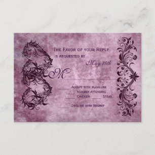 Cartes RSVP de mariage vintage double coeur violet
