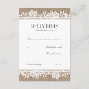 Cartes RSVP de mariage vintage Lace et Burlap
