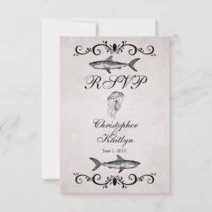 Cartes RSVP de mariage vintage pour le requin et l