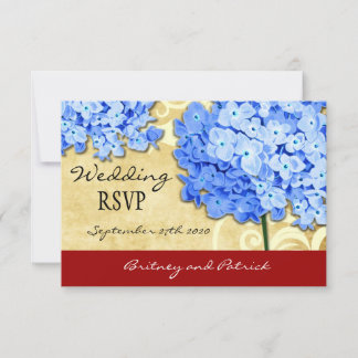 Cartes RSVP de mariage Vintage rouge et bleu Hydra