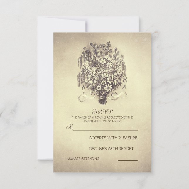 Cartes RSVP de mariage vintage rustique (Devant)